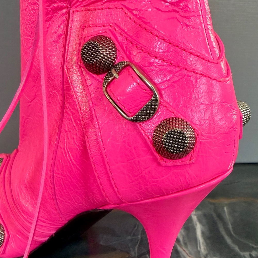 NIB $2,600 Balenciaga Cagole Leather Designer Boot Neon Pink Arena 39.5 694395 - Picture 5 of 15